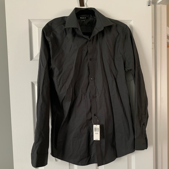 DKNY Men’s Button Up Dress Shirt. Long sleeve, dark grey. Size 16 34-35. BNWT - Picture 1 of 5